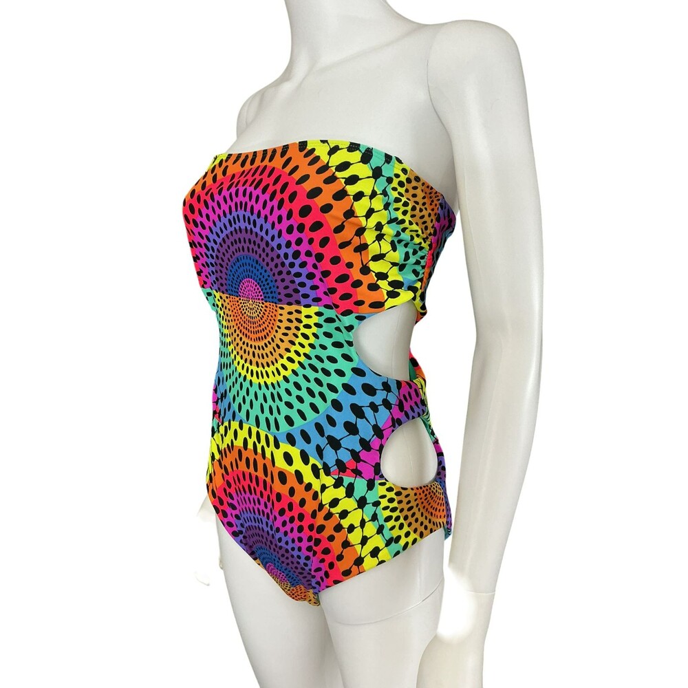 Mara Hoffman One Piece Swimsuit L Cutout Multicolor Rainbow Polka Dot $259 NWOT - Picture 3 of 14